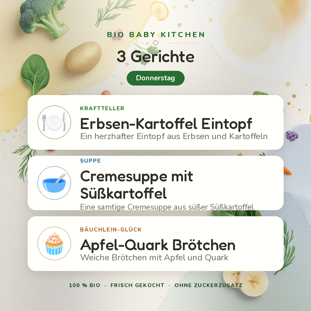 Bio-Kindermenü A Donnerstag · Vegetarisch · 3 Gerichte