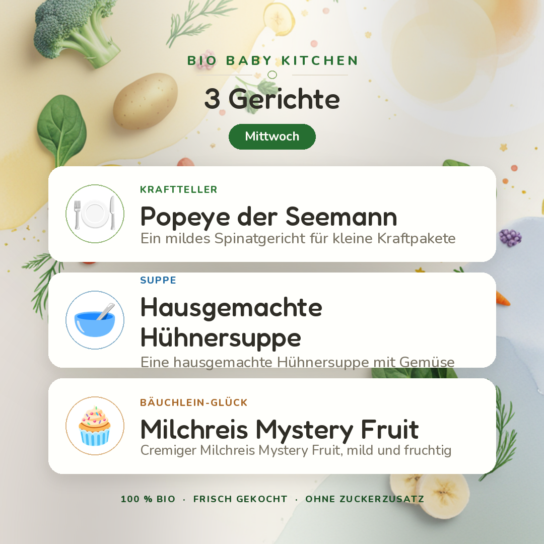 Bio-Kindermenü A Mittwoch · Klassisch · 3 Gerichte