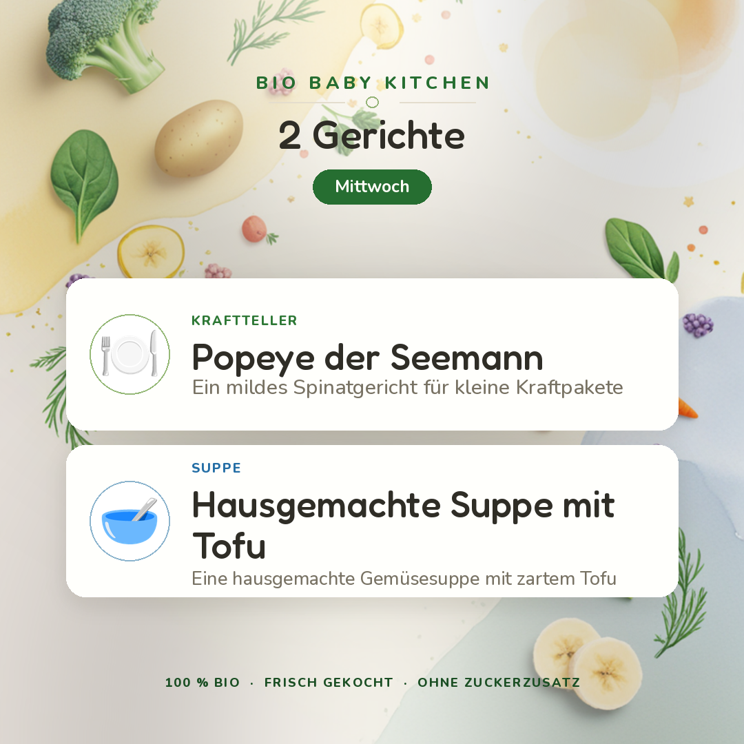 Bio-Kindermenü A Mittwoch · Vegetarisch · 2 Gerichte