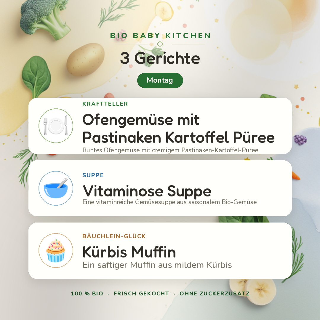 Bio-Kindermenü A Montag · 3 Gerichte