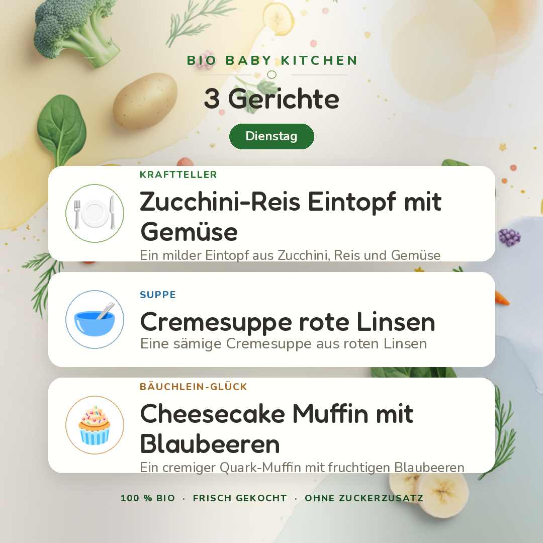 Bio-Kindermenü B Dienstag · Vegetarisch · 3 Gerichte