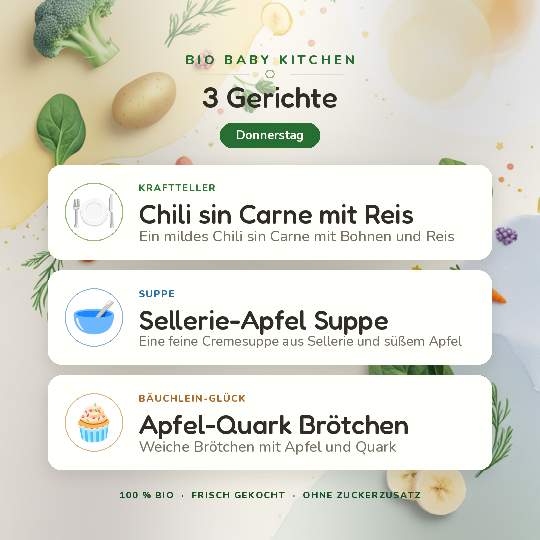 Bio-Kindermenü C Donnerstag · Vegetarisch · 3 Gerichte