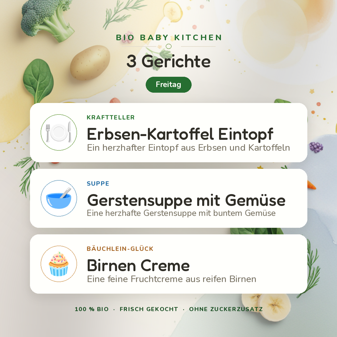 Bio-Kindermenü C Freitag · Vegetarisch · 3 Gerichte