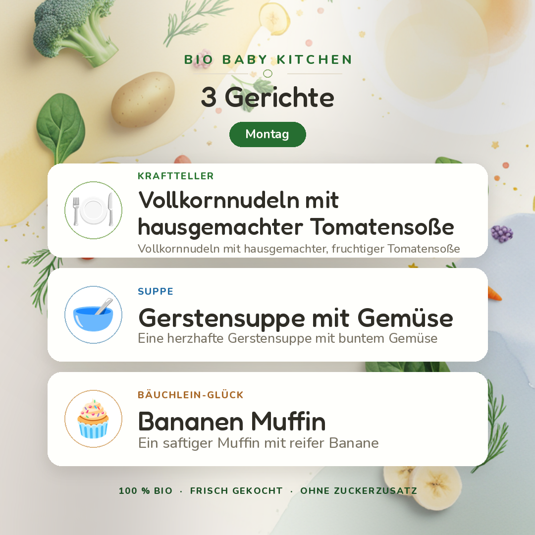 Bio-Kindermenü C Montag · Vegetarisch · 3 Gerichte
