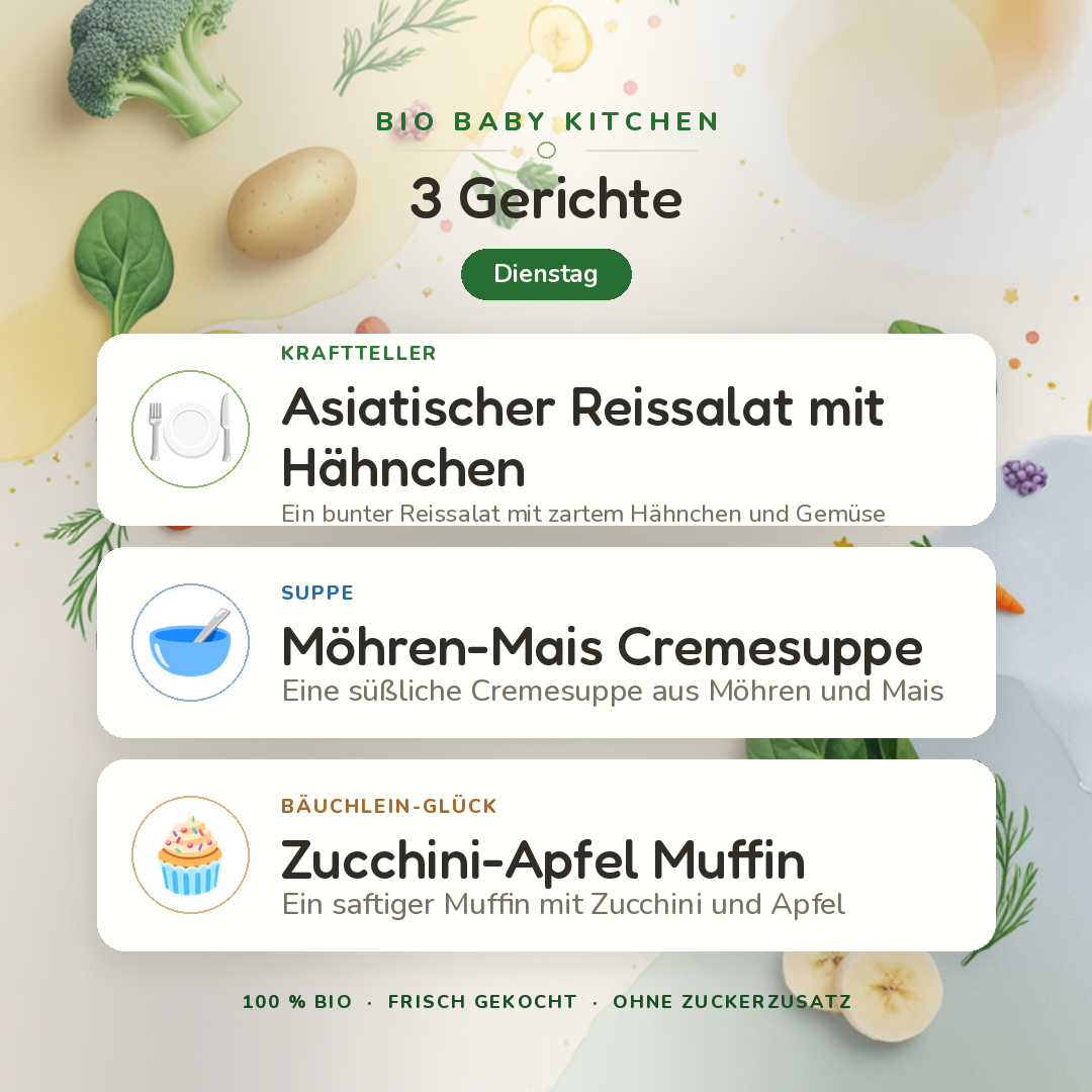 Bio-Kindermenü D Dienstag · Klassisch · 3 Gerichte