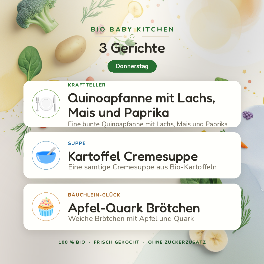 Bio-Kindermenü D Donnerstag · Klassisch · 3 Gerichte