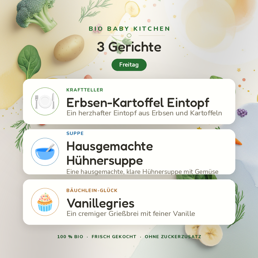Bio-Kindermenü D Freitag · Klassisch · 3 Gerichte