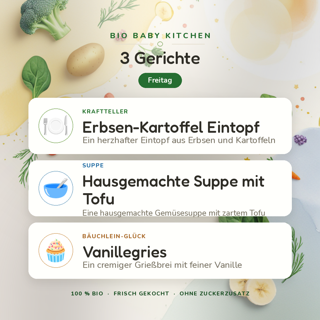 Bio-Kindermenü D Freitag · Vegetarisch · 3 Gerichte