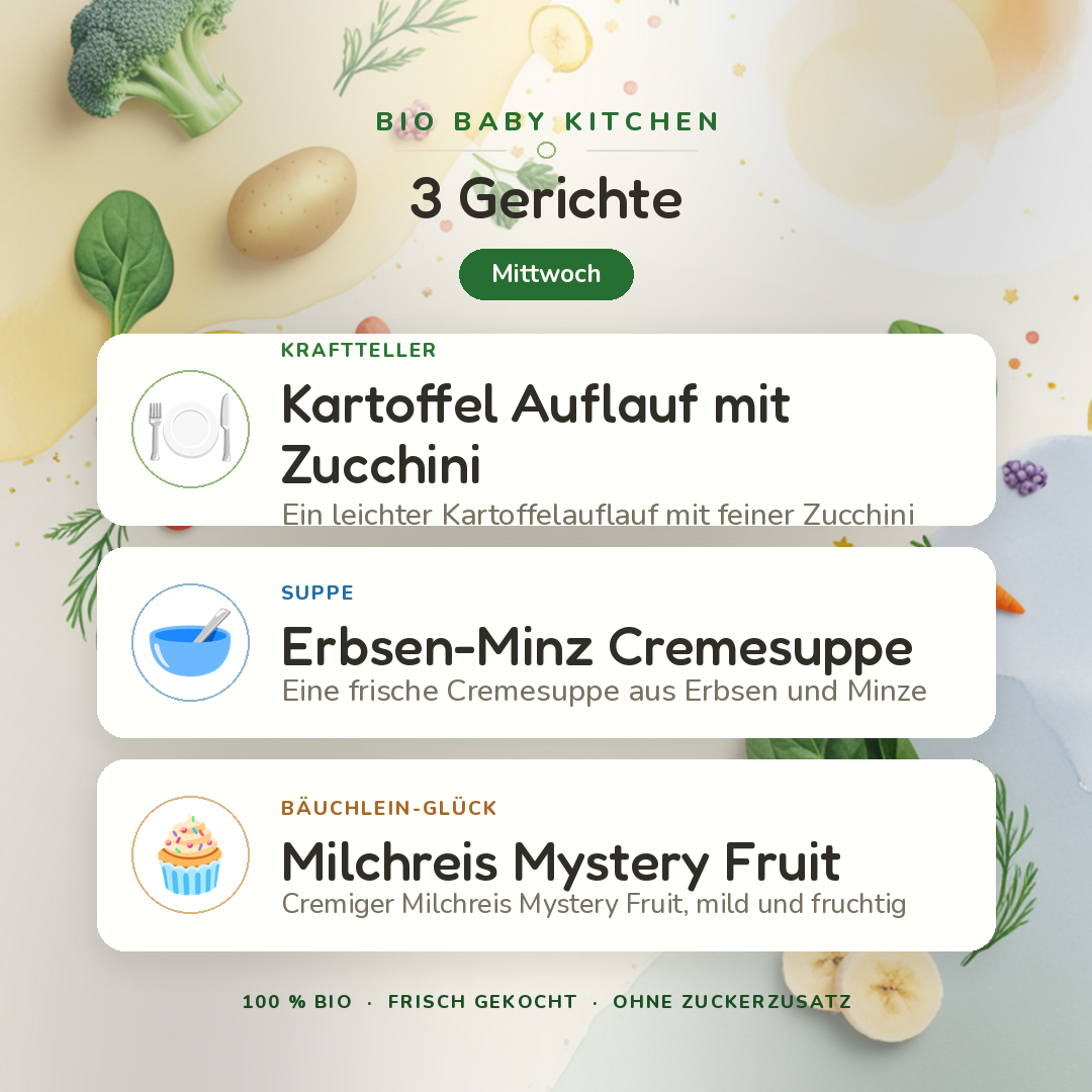 Bio-Kindermenü D Mittwoch · Vegetarisch · 3 Gerichte
