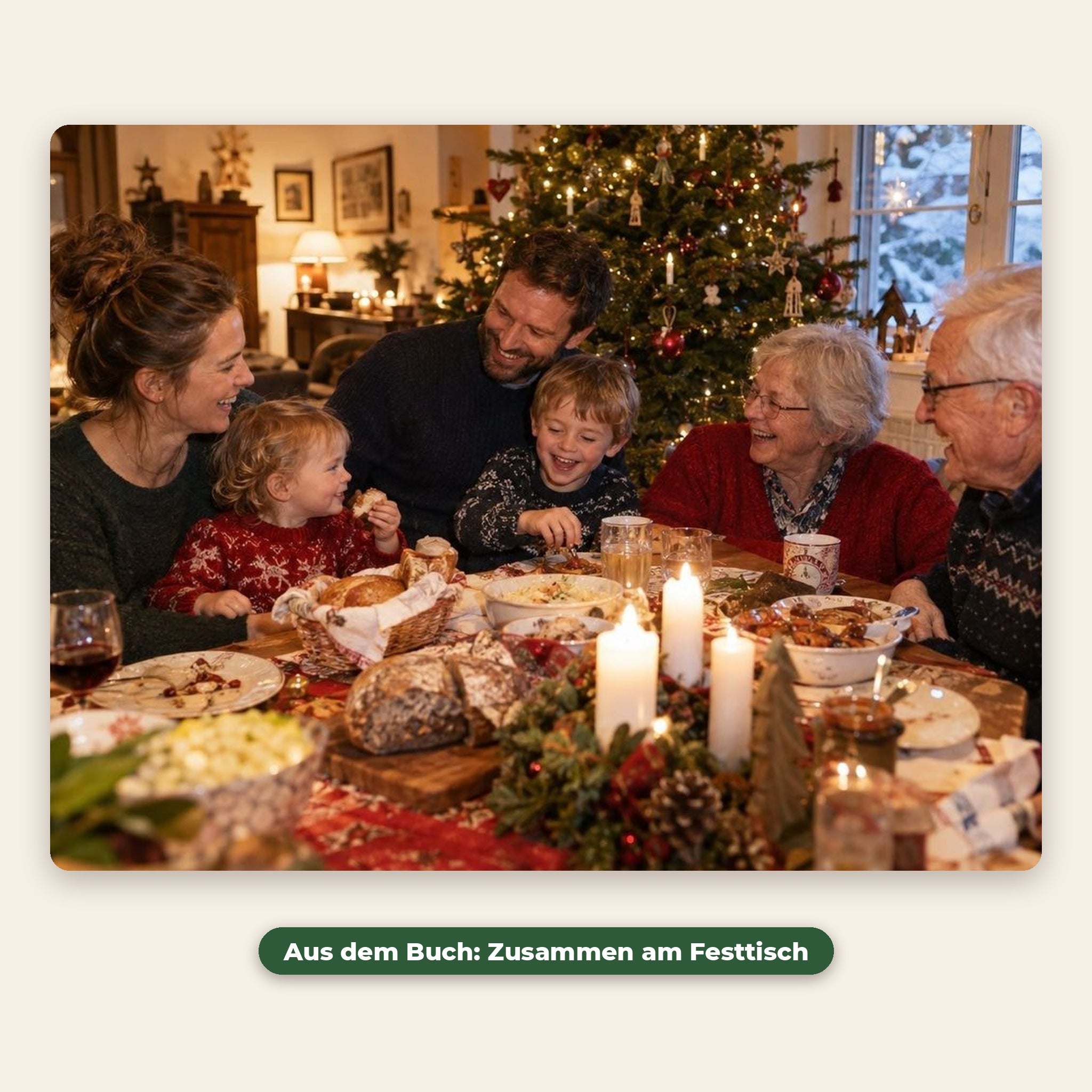 Aus dem Weihnachtsbuch: Familie zusammen am Festtisch