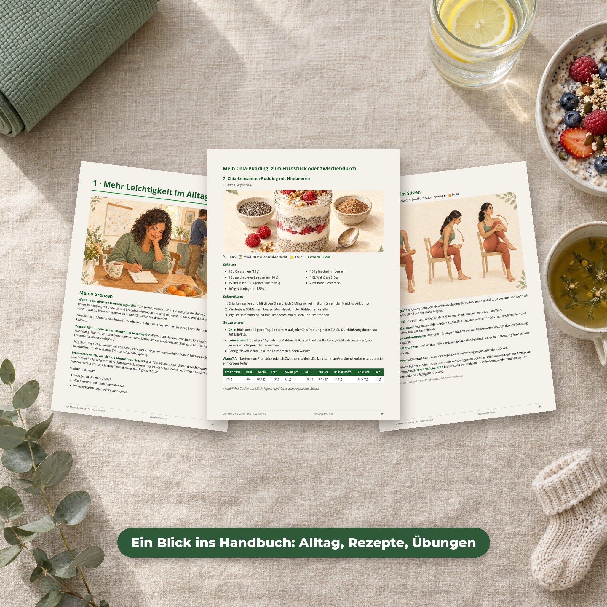 Blick ins Mama-Handbuch: Alltag, Rezepte, Übungen